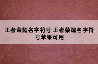 王者荣耀名字符号 王者荣耀名字符号苹果可用